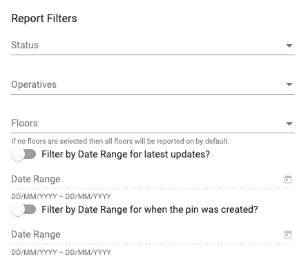 The different filters available.